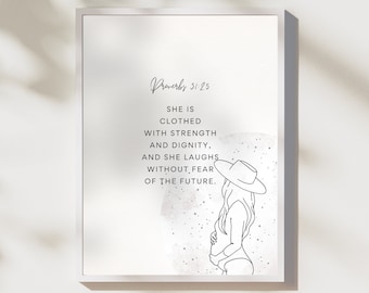 Proverbs 31:25, Scripture Printable, Christian Mother's Day Gift, Modern Bible Verse Wall Art, Bible Verse Baby Shower Gift