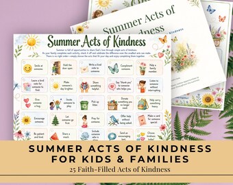 Summer Acts of Kindness Printable, Christian Summer Activities for Kids, Family Kindness Challenge, Homeschool Activity Instant Download PDF