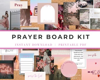 Prayer Board Printable Kit, Pop of Pink Prayer Board, Christian Wall Collage, Prayer Board Party Kit, Prayer Planner, Prayer Wall Art Pink