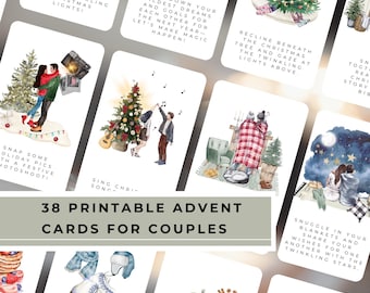 Calendario de Adviento para parejas: Tarjetas imprimibles para una cita navideña. Cuenta regresiva cristiana para Adviento en pareja.