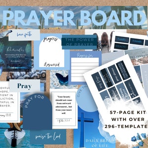 Prayer Board Kit Blau, christliche Wandcollage, Prayer Board Starter Kit, Schriftkarten, Gebetsplaner, Prayer Board Party druckbar