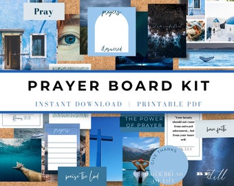 Prayer Board Kit Blue, Christian Wall Collage, Prayer Board Starter Kit, Scripture Cards, Prayer Planner, Prayer Board Party Printable