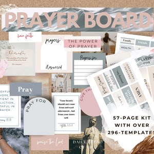 Kit de tableau de prière imprimable Boho côtier, cartes de prière, versets de la Bible, collage chrétien, oeuvre d'art murale prière, école du dimanche, kit de collage mural