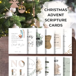 Cartes imprimables de l'Ecriture de l'Avent de Noël, cartes de versets bibliques pour Noël, compte à rebours des vacances bricolage, art de dévotion de Noël