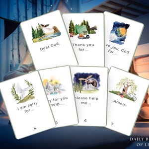 Cómo orar tarjetas para niños, Actividad de oración, Enseñar al niño a orar, Conjunto de tarjetas de versículos bíblicos, Regalo de bautismo, Pasos de oración para niños
