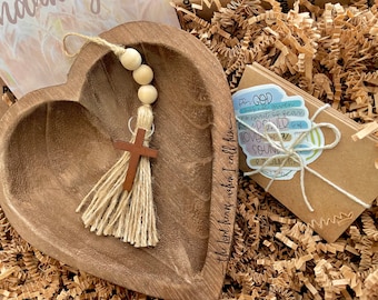 Wooden Heart Prayer Bowl, Prayer Cards Religious Gift Set, Homespun Custom Prayer Bowl, Blessing Dough Bowl, Homely Housewarming Gift
