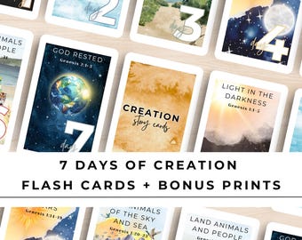 Tarjetas didácticas de los 7 días de la Creación: Lección bíblica de Génesis (Descarga PDF)