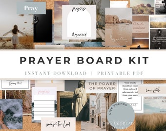 Printable Prayer Board Kit, Christian Wall Collage, Prayer Board Starter Kit, Scripture Cards, Prayer Planner, Coastal Boho Prayer Wall Art