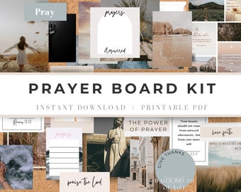 Printable Prayer Board Kit, Christian Wall Collage, Prayer Board Starter Kit, Scripture Cards, Prayer Planner, Coastal Boho Prayer Wall Art