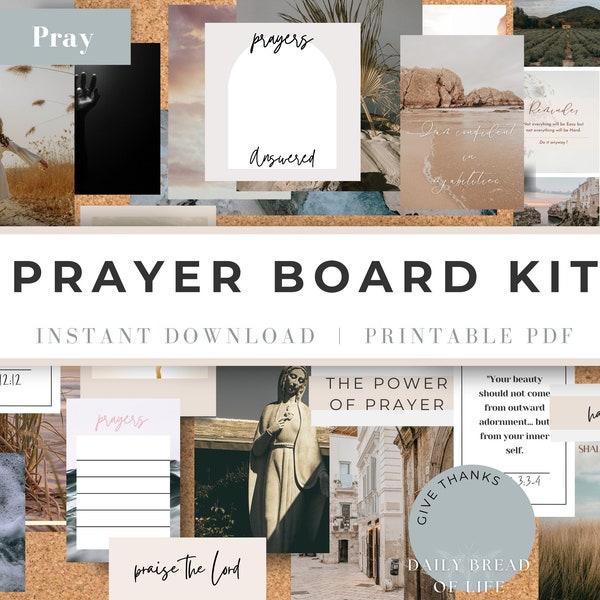 Printable Prayer Board Kit, Christian Wall Collage, Prayer Board Starter Kit, Scripture Cards, Prayer Planner, Coastal Boho Prayer Wall Art