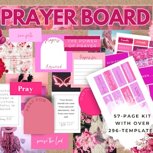 Roze gebedsbordkit, gebedskaarten, bijbelverzen, christelijke collage, gebedsmuurkunst, muurcollagekit, gebedsbordfeest