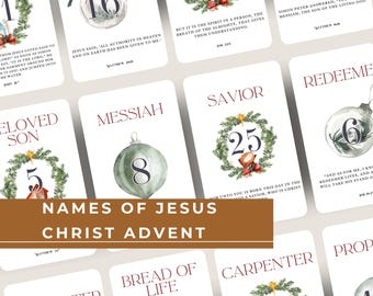 Names of Jesus Christ Advent Calendar, Printable Christmas Scripture Advent Cards, Bible Verse Cards, Christian Gift, Christmas Countdown