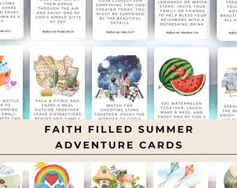 Faith-Filled Summer Adventure Cards, Scripture Kids Activities, Christian Family Bible Printable