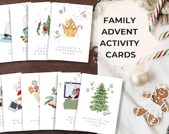 Printable Advent Activity Cards, DIY Advent Countdown, Printable Christmas Cards, Holiday Family Activities, Kids Holiday Activity Cards