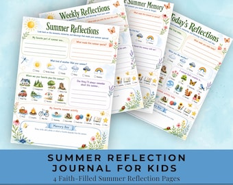 Summer Reflection Journal for Kids, Christian Summer Printable, 4 Reflection Pages, Faith Based Kids Activity, Summer Journal