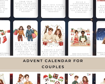 Calendario de Adviento para parejas: Tarjetas imprimibles para citas navideñas con cuenta regresiva romántica y sugerencias para la lista de deseos.