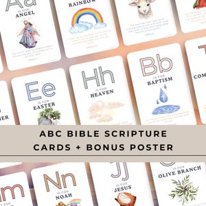 Kinder Bibel Alphabet Druck, Sonntagsschule, Homeschool Dekor, christliche Wandkunst, ABC Poster mit Bibelversen, lehrreiche ABC Schrift
