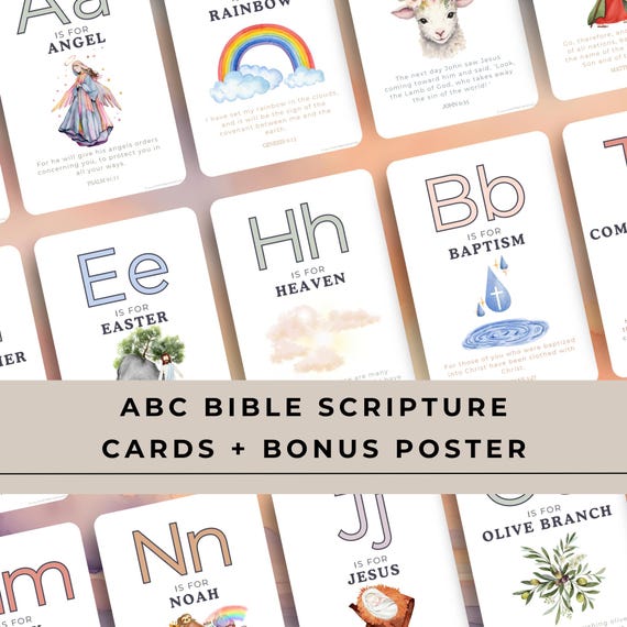 Kids Bible Alphabet Cards and Poster: Christian Homeschool ABC Scripture (Digital Download)
