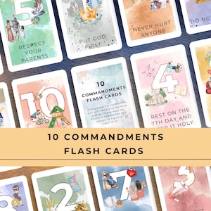 10 Commandments Cards for Kids, Kids Bible Study Flash Cards, Christian Homeschool & Sunday School Craft, Exodus Lesson Activity