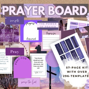 Kit tableau de prière violet, documents imprimables tableau de prière, collage mural chrétien, kit de démarrage tableau de prière, agenda de prières, tableau de vision chrétien
