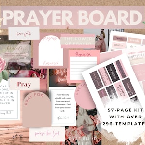 Printable Prayer Board Kit, Prayer Cards, Bible Verses, Answered Prayers, Wall Collage, Prayer Vision, Digital Board, Pink Prayer Board