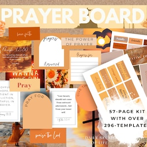 Gebedsbord sjabloon mockup printables, gebedsbord kit oranje, christelijke muurcollage, gebedsbord startpakket, christelijk visiebord