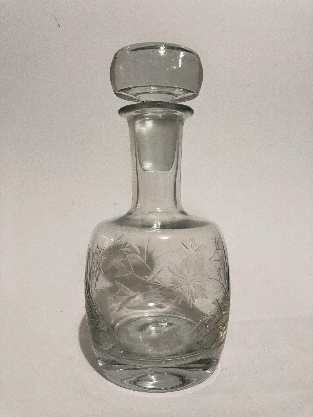 Vintage Etched Decanter With Flowers Etsy