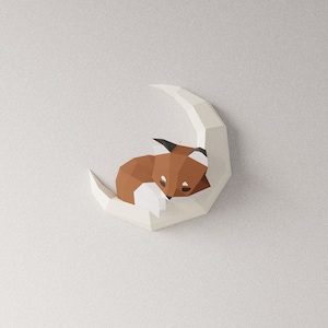 Shiro la volpe sulla luna - Puzzle di carta fai da te Kit fai da te - Decorazione - Regalo di Natale - Decorazione d'interni - Origami