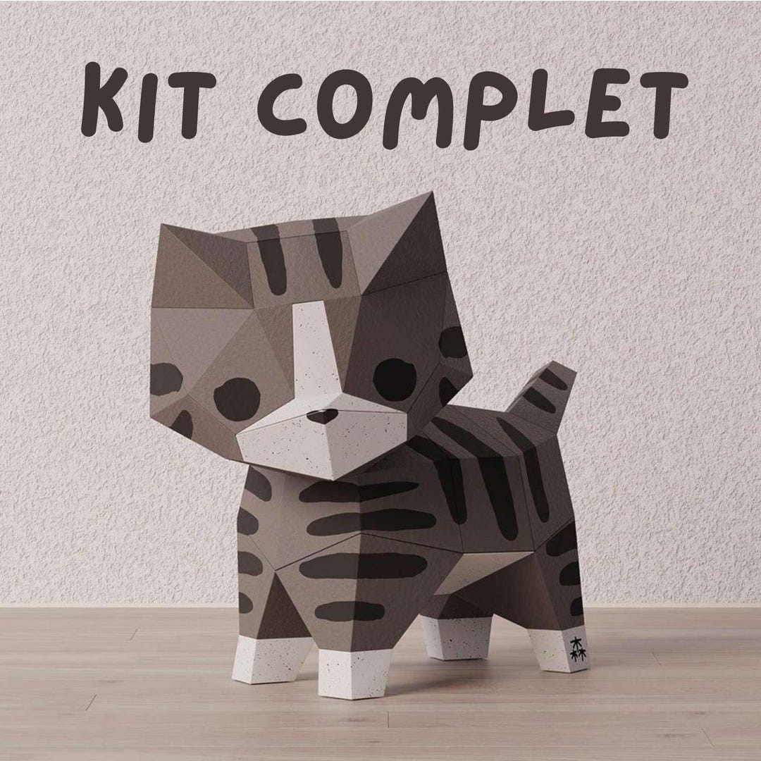 Modèle En Papier 3D Chat Géométrique Origami à Assembler Soi-même - Décoration Murale Créative (46 Cm)
