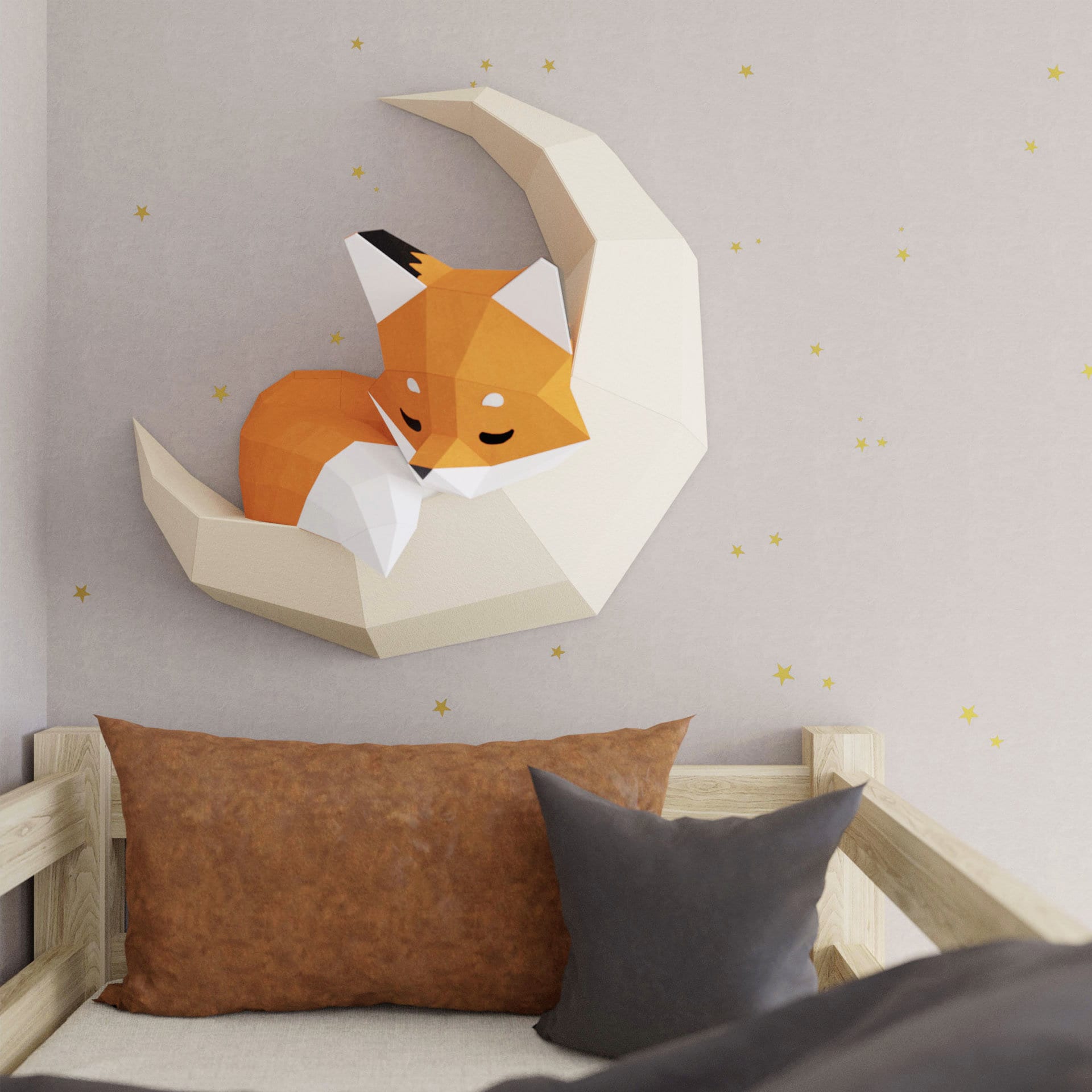 Moon Fox Diy Craft Templates Wall Decor Paper Art Piece Ornament