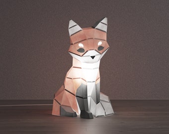 Shiro - Veilleuse renard en papier à monter soi-même DIY - Décoration pour chambre d'enfant - Cadeau de naissance de bébé