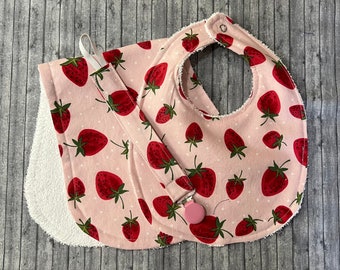 Strawberry Bib, Burp Cloth & Pacifier Set