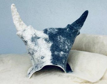 Unique Sauna Viking hat,Viking Helmet,Wool Sauna Hat with horns,Handmade hat