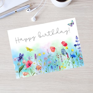 Alles Gute zum Geburtstagskarte | DIGITALER Download Wild Flowers Druckbare Geburtstagskarte - Druckbare Happy Birthday Karte Naturliebhaber Druckbare Karte PDF