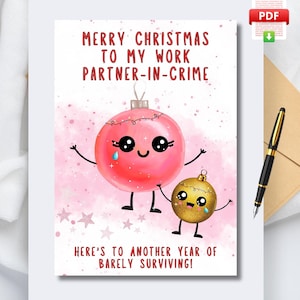 Carte de Noël drôle de collègue | Carte-cadeau secrète du Père Noël pour un ami | Jolie carte de Noël Téléchargement instantané