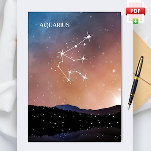 Biglietto di auguri di compleanno Acquario, biglietto di auguri di compleanno con costellazione zodiacale di gennaio, biglietto di auguri di cristalli di febbraio, biglietto di auguri con pietre preziose per lei, biglietto mistico