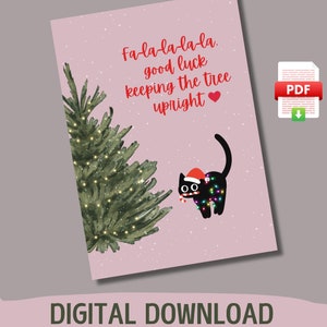 Carte de Noël drôle de chat | Carte de Noël de chat mignon | Falalala Funny Cat Lovers Carte de Noël Téléchargement instantané Carte de vœux de vacances