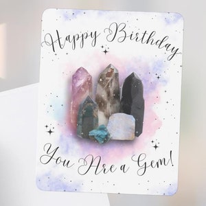 Alles Gute zum Geburtstagskarte, Geschenk für Kristallliebhaber, DIGITALER Download – druckbare „You Are a Gem“-Karte mit bunten Kristallen als Geschenk für Mama