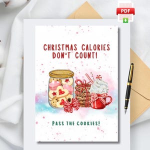 Grappige kerstkaart - Koekjes & Koffie Kerstkaart - Groeten Kerstkaart - Koffieliefhebbers Kerstkaart - Afdrukbare PDF-kaart