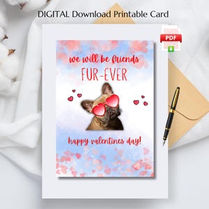 Carte de Saint-Valentin pour chien mignon - Téléchargement numérique imprimable pour enfants - Meilleur ami Valentine Card Classroom Gift Frenchie Card Dog Lovers