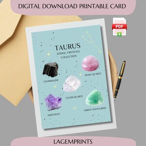 Cartão de Cristais de Aniversário de Touro – Cartão do Zodíaco de Abril e Maio – Cartão de Constelação Mística para Ela ou Ele – Presente Mágico de Astrologia