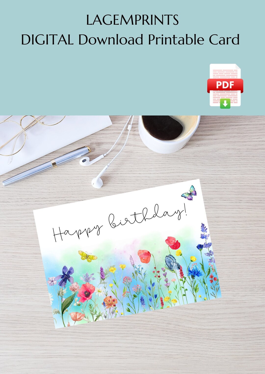Happy Birthday Card | DIGITAL Download Wild Flowers Printable Birthday ...