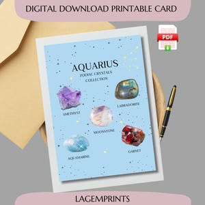 Biglietto di auguri per l'Acquario - Biglietto di cristallo zodiacale di gennaio e febbraio - Regalo di costellazione mistica per lei - Biglietto di astrologia spirituale