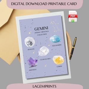 Zwillinge Geburtstagskarte – Mai & Juni Sternzeichen Kristallkarte – Mystisches Astrologie Geschenk für Sie oder Ihn – Magische Geburtstagskarte