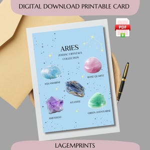 Mystische Widder-Geburtstagskarte – März & April Sternzeichen-Kristalle-Karte – Hexen-Geburtstagskarte für Sie – Magisches Astrologie-Geschenk für Ihn
