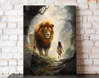 The Lion and the Lamb | Metal Poster | Narnia Poster, Wall Art,  Home Decor, Art Print, Aslan, Children's Art