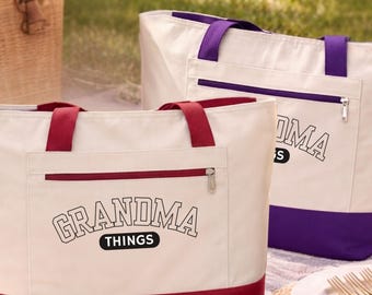 Grandma Things Zippered Canvas Tote Bag, Cotton Canvas Gift