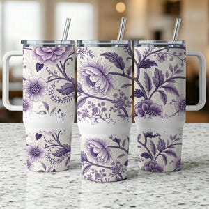 Chinoiserie Floral Seamless Pattern Tumbler Wrap 40oz Sublimation Digital Download, Trendy Flower Toile Chinoiserie Floral Pattern PNG