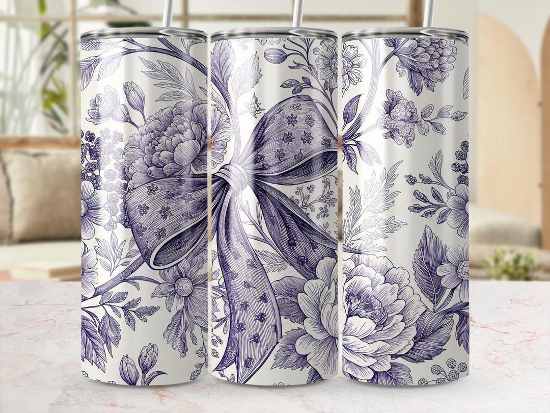 【ami♡handmade shop】 Purple Chinoiserie Bow Floral Seamless Pattern PNG, Tumbler