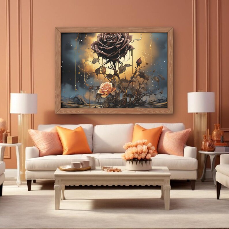 Wall Art Black Rose Flower, Black Rose Art Wall Decor, Gothic Rose Wall